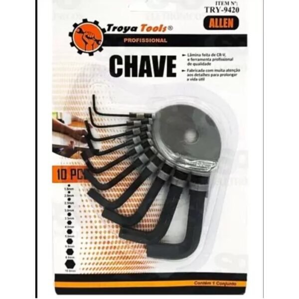 CHAVE ALLEN ARGOLA TROYA TOOLS C/ 10 PEÇAS