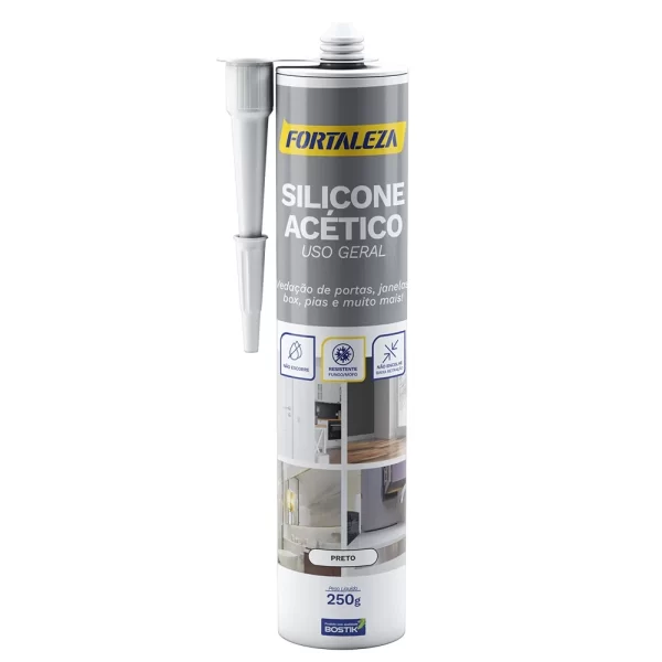 SILICONE ACETICO USO GERAL PRETO 256G FORTALEZA