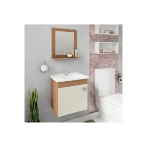 KIT ARMARIO BANHEIRO IRIS  44 CM MGM AMENDOA C/BRANCO