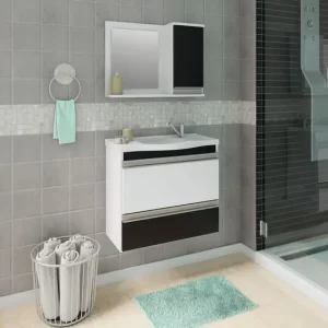 KIT ARMARIO BANHEIRO GRECIA 65 CM MGM PRETO C/ BRANCO
