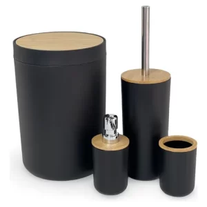 KIT BANHEIRO PLAST/BAMBU 4PCS PRETO (CX-N) F0472 FLASHGOODS COMERCIO F0472