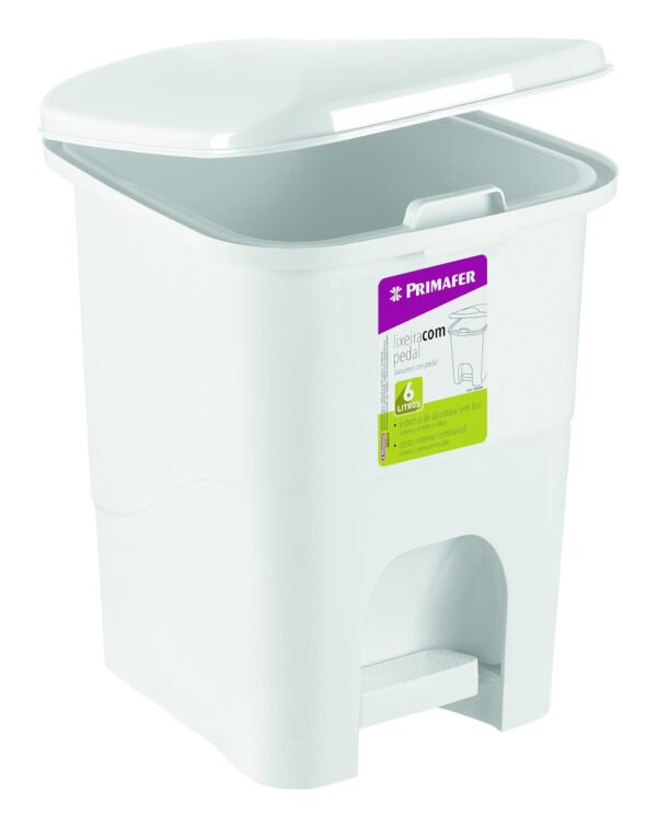 LIXEIRA PRIMAFER COM PEDAL BRANCA 6L