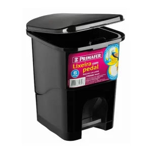LIXEIRA PRIMAFER COM PEDAL PRETA 6L