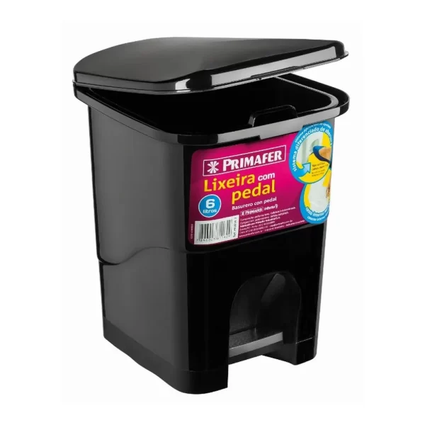 LIXEIRA PRIMAFER COM PEDAL PRETA 6L